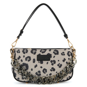 WG436-818BK Wrangler Leopard Print Canvas Shoulder Bag with Chain Strap - Black