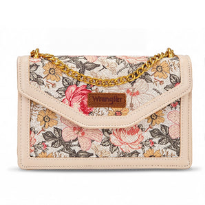 WG438-2365TN Wrangler Floral Print Chain Crossbody Bag - Tan