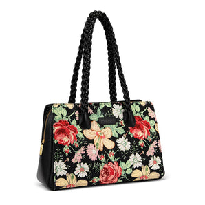 WG438-8130BK Wrangler Floral Print Braided Satchel Bag - Black