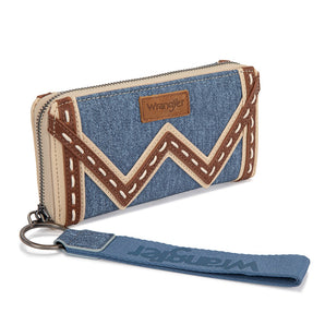 WG456-W130JN Wrangler Western Chevron Contrast Stitch RFID Wallet - Jean