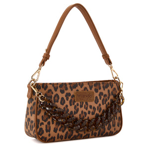WG474-8633 Wrangler Western Leopard Print Shoulder Bag with Chain Detail - Brown