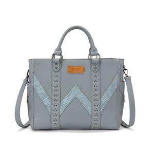 WG519-8300-1JN Wrangler Western Stitch & Embossed Chevron Satchel Tote Bag - Jean