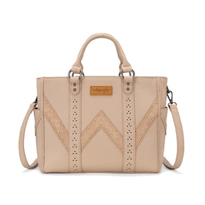 WG519-8300-1TN Wrangler Western Stitch & Embossed Chevron Satchel Tote Bag - Tan