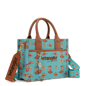 WG524-8120STQ Wrangler Western Print Cowgirl Tote Bag/Crossbody - Turquoise