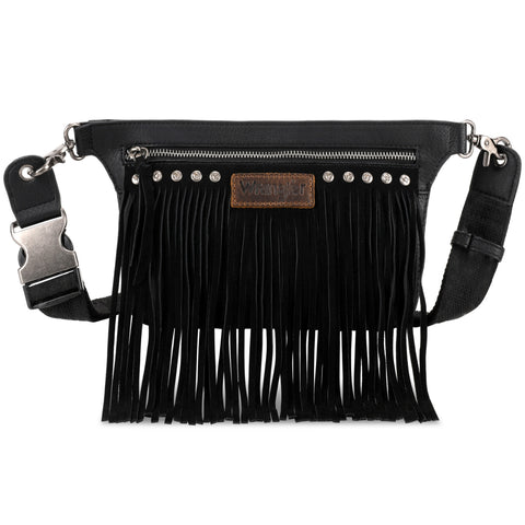 WG73-8194  Wrangler Fringe  Fanny Pack Belt Bag Sling Bag - Black