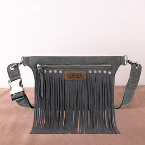 WG73-8194 Wrangler Fringe Fanny Pack Belt Bag Sling Bag - Grey