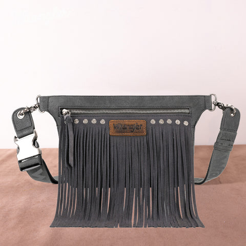 WG73-8194  Wrangler Fringe  Fanny Pack Belt Bag Sling Bag - Grey
