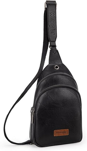 WG87-227 Wrangler Sling Bag/Crossbody/Chest Bag Dual Zippered Compartment - Black