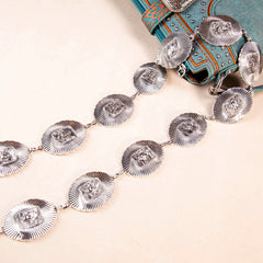 WGB-1008   Wrangler Horse Head Concho Chain Link Belt