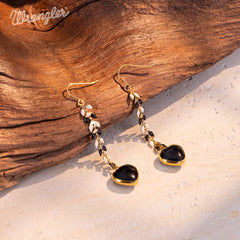 WGE-1044  Wrangler 14K Gold Western Natural Stone Drop Dangle Heart Shaped Statement Earrings