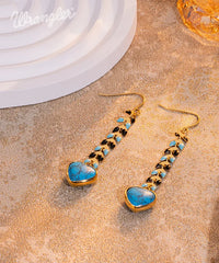 WGE-1044  Wrangler 14K Gold Western Natural Stone Drop Dangle Heart Shaped Statement Earrings