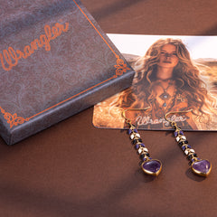 WGE-1044  Wrangler 14K Gold Western Natural Stone Drop Dangle Heart Shaped Statement Earrings