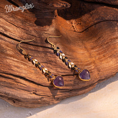 WGE-1044  Wrangler 14K Gold Western Natural Stone Drop Dangle Heart Shaped Statement Earrings