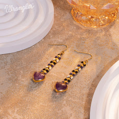 WGE-1044  Wrangler 14K Gold Western Natural Stone Drop Dangle Heart Shaped Statement Earrings
