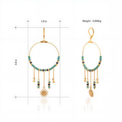 WGE-1105G-GN Wrangler 14K Gold Plated Natural Stone Dangling Charms Hoop Earrings - Green