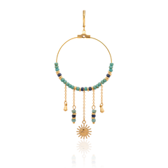 WGE-1105G-GN Wrangler 14K Gold Plated Natural Stone Dangling Charms Hoop Earrings - Green