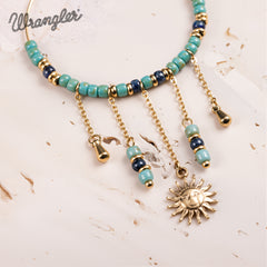 WGE-1105G-GN Wrangler 14K Gold Plated Natural Stone Dangling Charms Hoop Earrings - Green