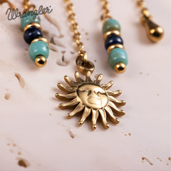 WGE-1105G-GN Wrangler 14K Gold Plated Natural Stone Dangling Charms Hoop Earrings - Green