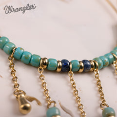 WGE-1105G-GN Wrangler 14K Gold Plated Natural Stone Dangling Charms Hoop Earrings - Green