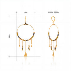 WGE-1105G-GY  Wrangler 14K Gold Plated Natural Stone Dangling Charms Hoop Earrings - Grey