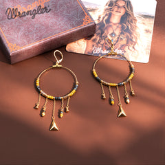 WGE-1105G-GY  Wrangler 14K Gold Plated Natural Stone Dangling Charms Hoop Earrings - Grey