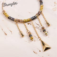 WGE-1105G-GY  Wrangler 14K Gold Plated Natural Stone Dangling Charms Hoop Earrings - Grey