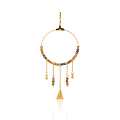 WGE-1105G-GY  Wrangler 14K Gold Plated Natural Stone Dangling Charms Hoop Earrings - Grey