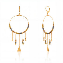 WGE-1105G-GY  Wrangler 14K Gold Plated Natural Stone Dangling Charms Hoop Earrings - Grey