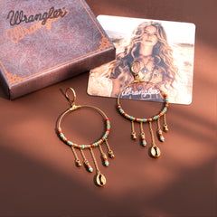 WGE-1105G-MUTI   Wrangler 14K Gold Plated Natural Stone Dangling Charms Hoop Earrings -Multi