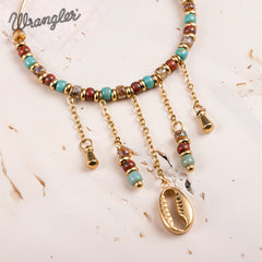 WGE-1105G-MUTI   Wrangler 14K Gold Plated Natural Stone Dangling Charms Hoop Earrings -Multi