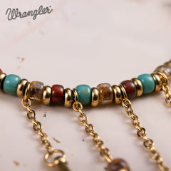 WGE-1105G-MUTI   Wrangler 14K Gold Plated Natural Stone Dangling Charms Hoop Earrings -Multi