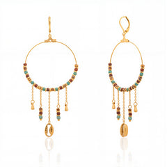 WGE-1105G-MUTI   Wrangler 14K Gold Plated Natural Stone Dangling Charms Hoop Earrings -Multi