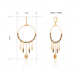 WGE-1105G-MUTI   Wrangler 14K Gold Plated Natural Stone Dangling Charms Hoop Earrings -Multi