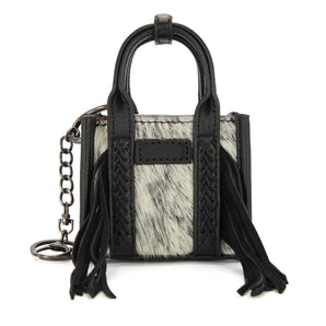 WGH-1007BK Wrangler Cowhide Mini Fringe Tote / Keychain Bag - Black