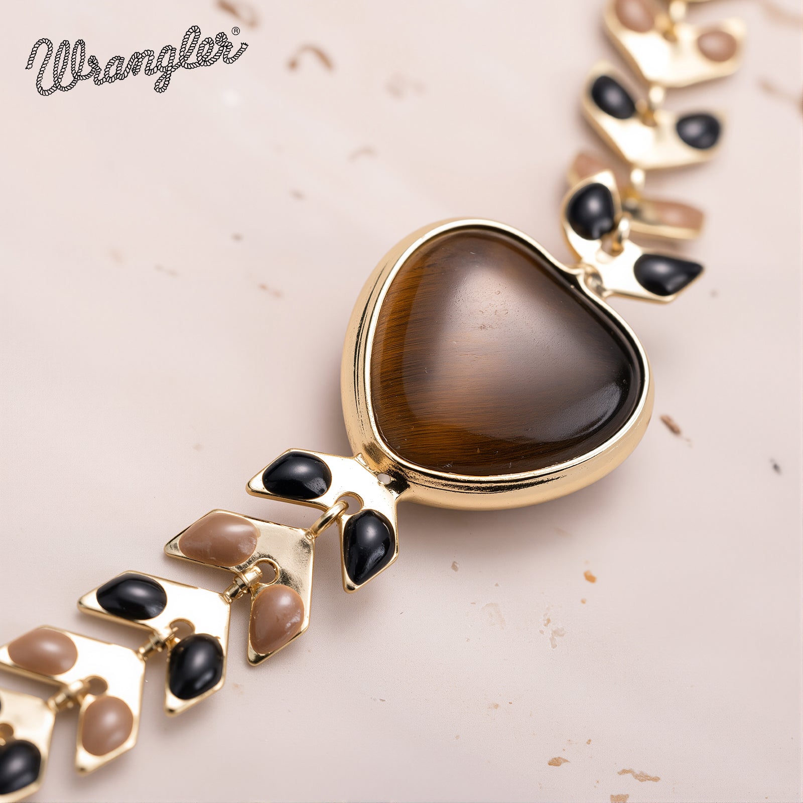 WGW-WH03   Wrangler 14k Gold Western Chain Bracelet Heart Shaped Natural Stone
