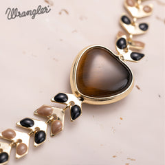 WGW-WH03   Wrangler 14k Gold Western Chain Bracelet Heart Shaped Natural Stone
