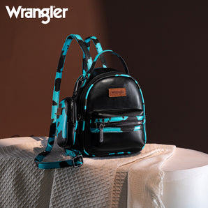WG102-8600 Wrangler Cow Print Trimmed Mini Backpack With Coin Pouch - Turquoise