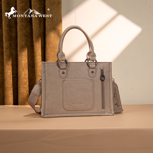 MW1339-2002 Montana West Tooled Concho Tote/Crossbody -Tan