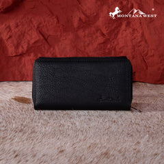 MW1242-W010 Montana West Feather Embroidered  Collection Wallet