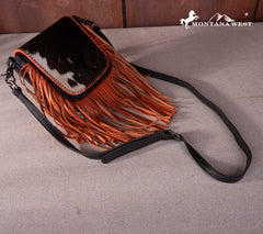 RLC-L161 Montana West Genuine Leather Hair-On Collection Fringe Crossbody -Coffee-Orange