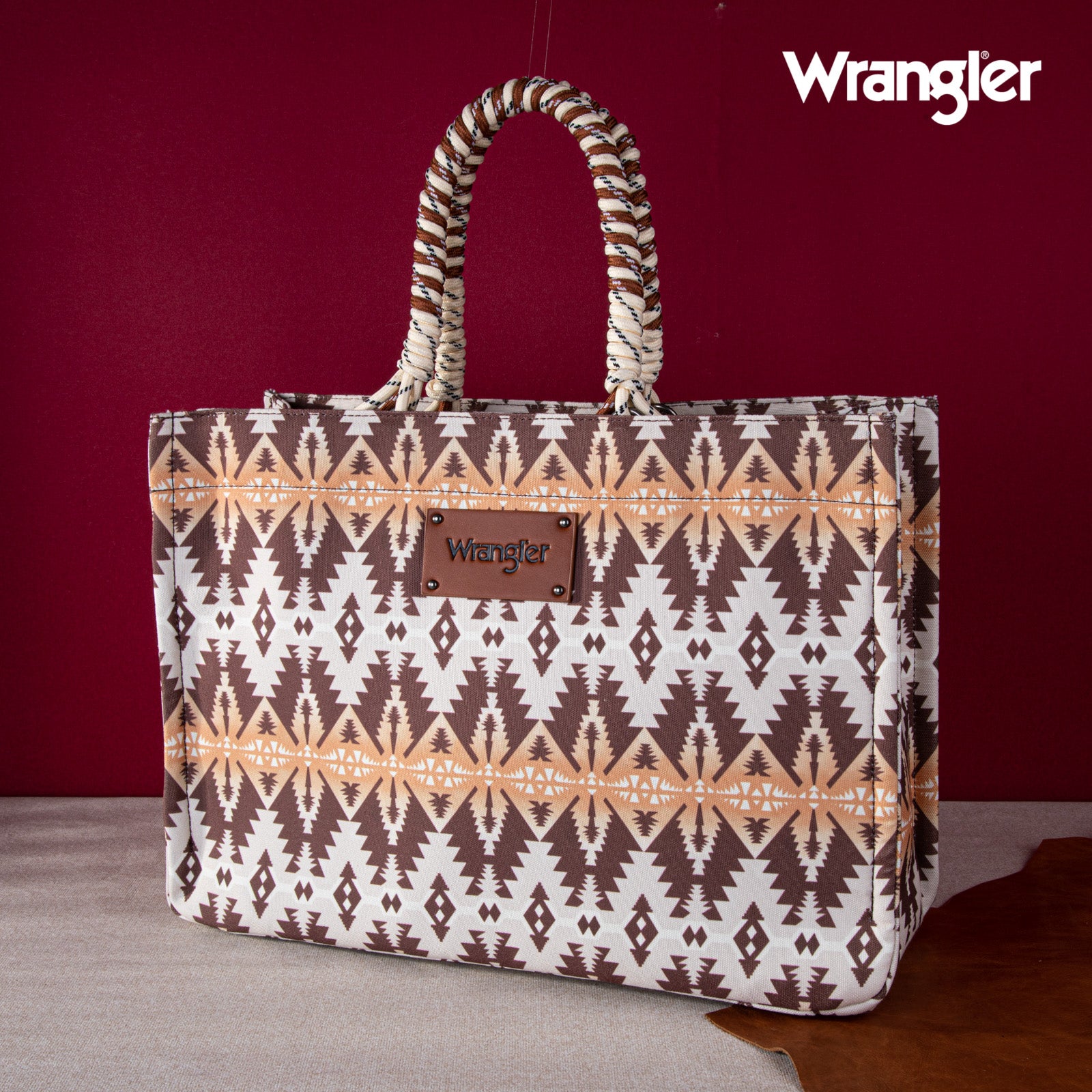WG284A-8119 Wrangler Oversized Tote Bag Braided Handles Weekender Bag - Khaki