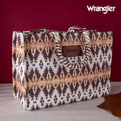 WG284A-8119 Wrangler Oversized Tote Bag Braided Handles Weekender Bag - Khaki