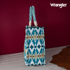 WG284-8119A Wrangler Southwestern Print  Dual Sided Print Canvas Wide Tote -Turquoise