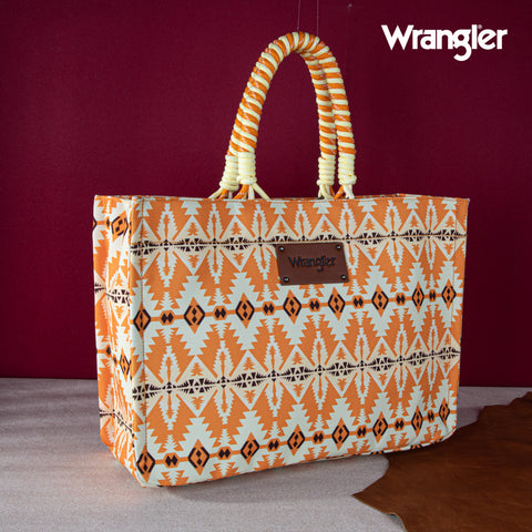 WG284-8119A Wrangler Southwestern Print  Dual Sided Print Canvas Wide Tote -Yellow