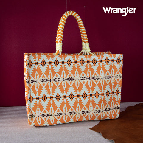 WG284-8119A Wrangler Southwestern Print  Dual Sided Print Canvas Wide Tote -Yellow