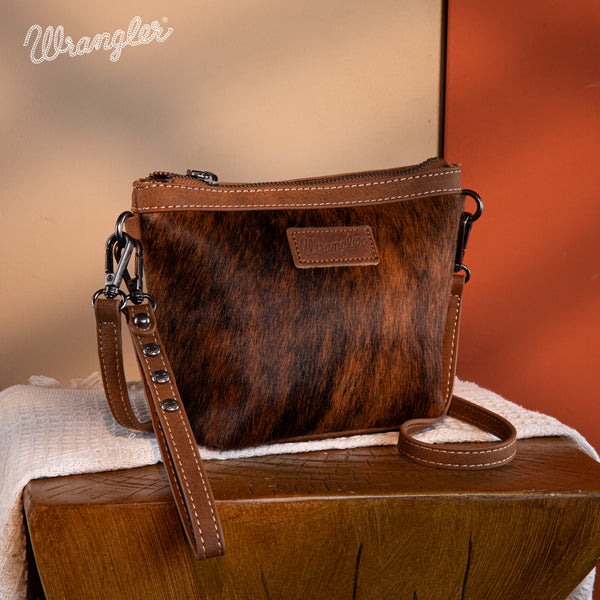 WG169-1812 Wrangler Genuine Hair-On Cowhide Crossbody - Brown