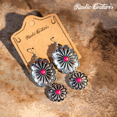 RCE-1084  Rustic Couture's Navajo Silver Concho with Natural Stone Dangling Earring