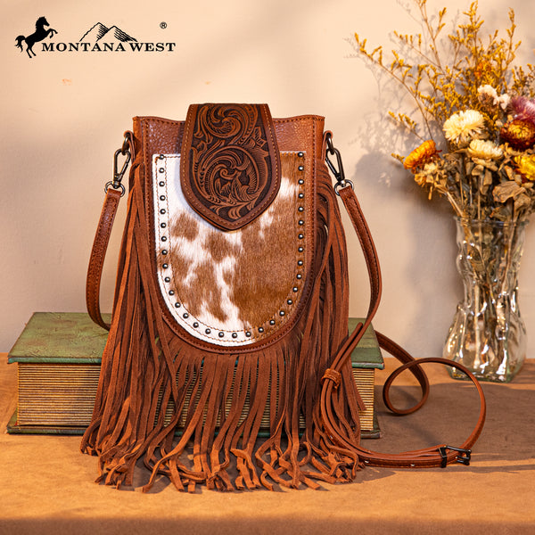 バッグ maron TR180-8360 Trinity Ranch Genuine Hair-On Cowhide Tooled Fringe