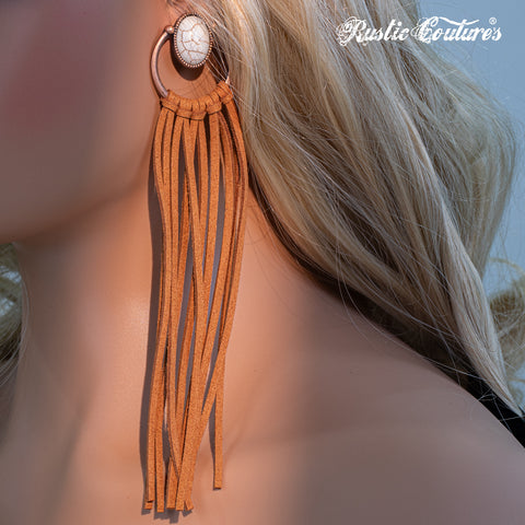 RCE-1114 Rustic Couture's  Bohemian Suede Tassel Hoop Statement Earrings