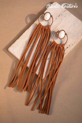 RCE-1114 Rustic Couture's  Bohemian Suede Tassel Hoop Statement Earrings